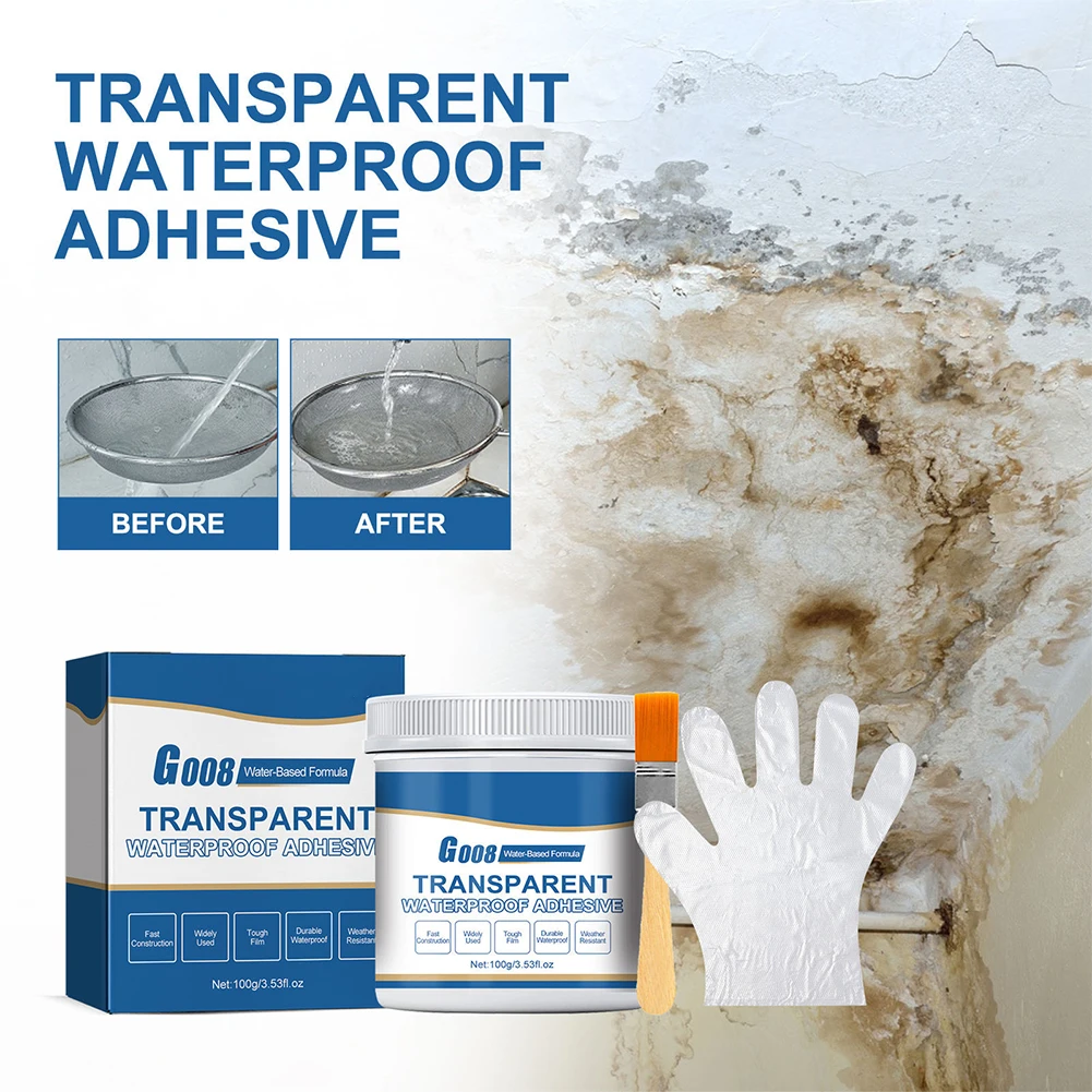 Transparent Waterproof Coating With Brush Invisible Waterproof Anti-Leakage Agent Clear Waterproof Glue For Shower Roofs Wood