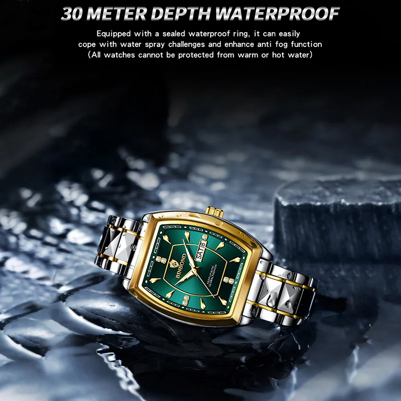 BINBOND Top Brand Luxury Men's Watches Waterproof Luminous Calendar Week Watch For Man Casual Stainless Steel Quartz Men Watch