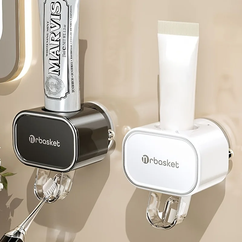 

Wall Mounted Automatic Toothpaste Dispenser, No Drill Suction Cup Squeeze Storage Rack for Bathroom
