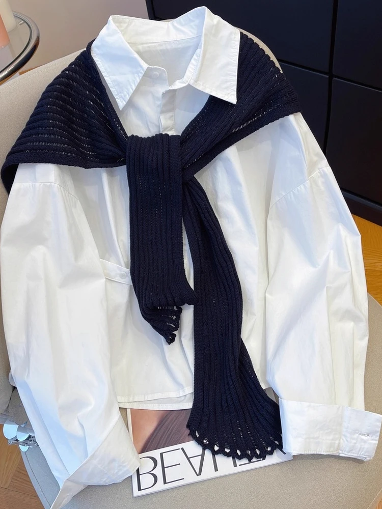 

Loose Long Sve Knitted awl Fake Two-Piece irt for Men And Women Autumn Lazy Sle Casual Loose Top Large Size 300 Pou