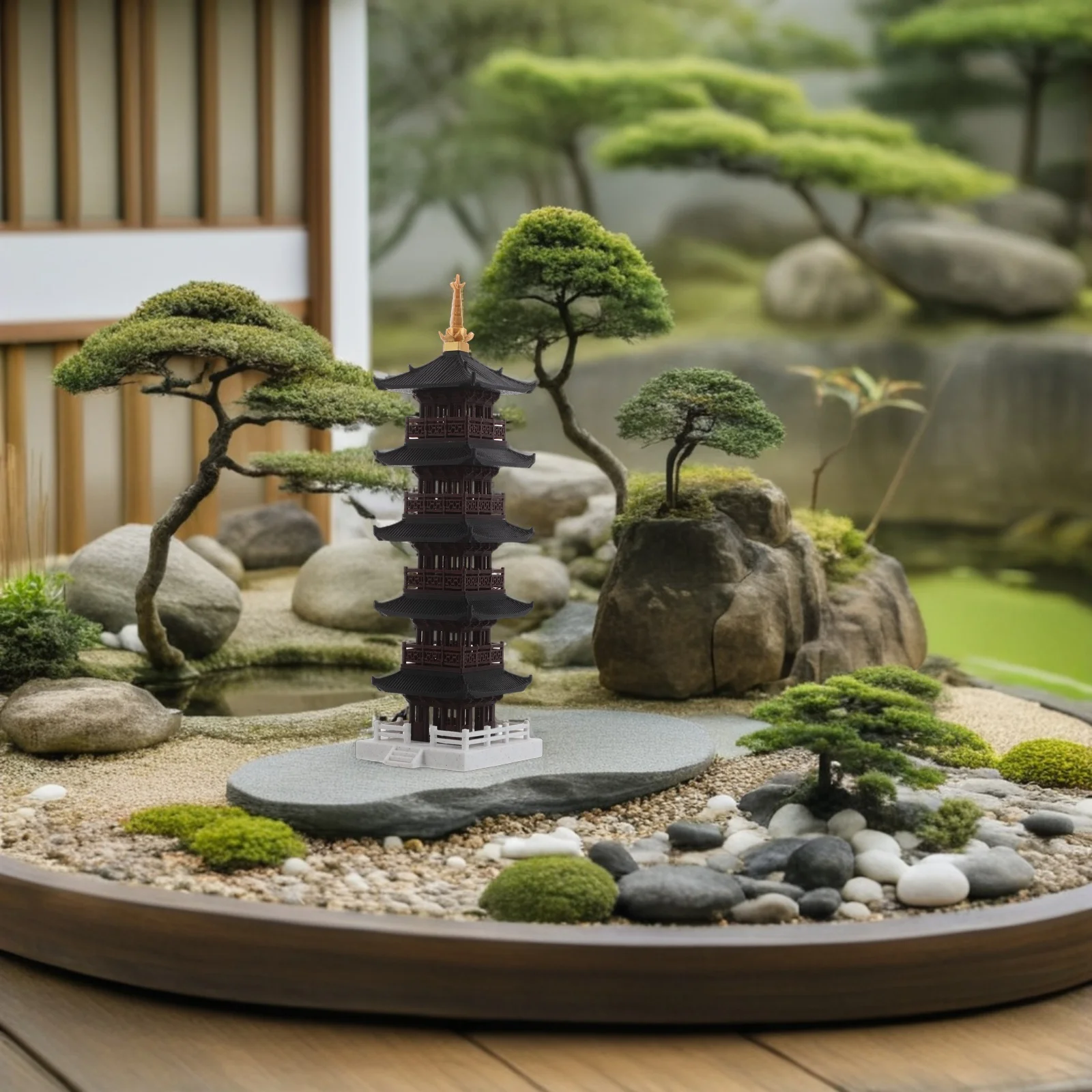 

Chinese Pagoda Sculpture Miniature Traditional 5-Tier Tower Decor for Bonsai Aquarium Terrarium Landscape Garden Decoration