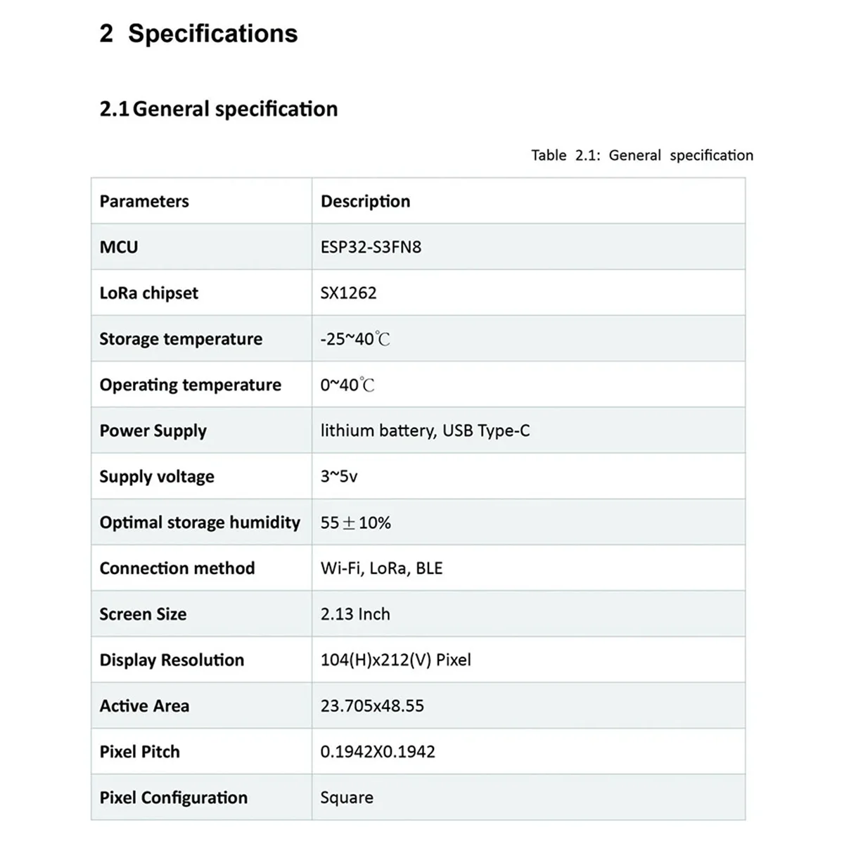 AD41-Lora papel sem fio ESP32-S3FN8 + chip sx1262 acionado via wi-fi, ble e loRa ponte USB-UART integrada 212x104 display iot