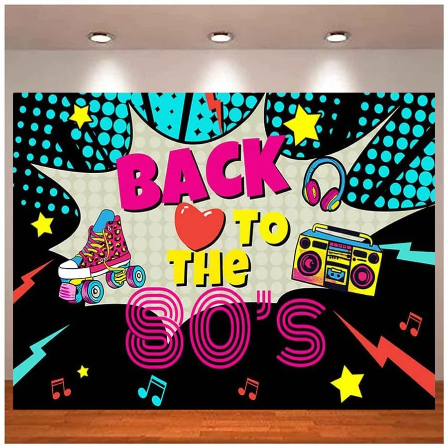 Photography Backdrop Disco 80s Hip Hop Birthday Party Decorations Banner Back To The 80's Background Banner Cake Table Studio