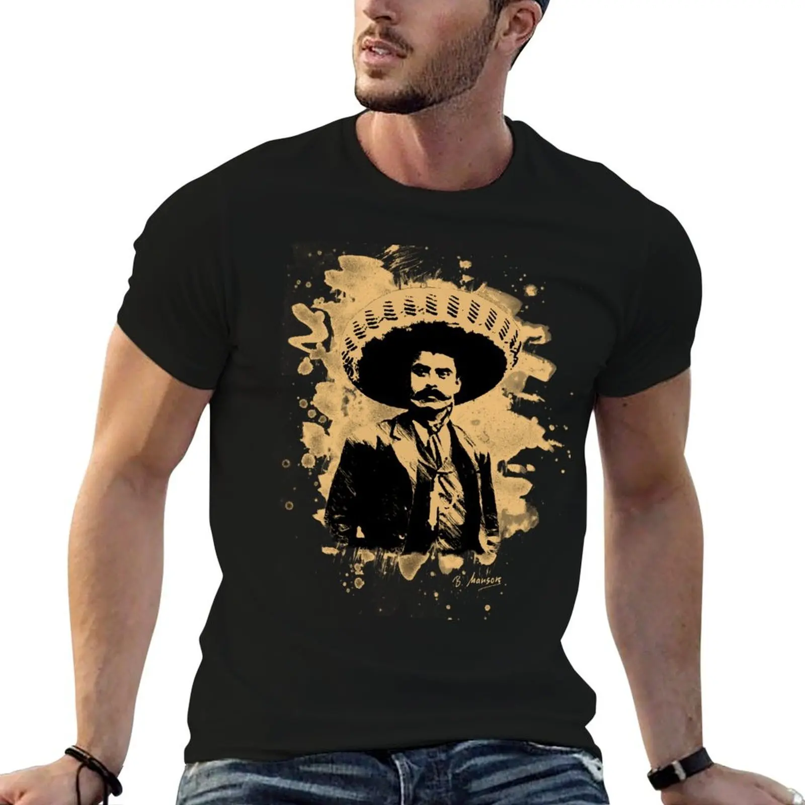 

Emiliano Zapata - bleached natural T-Shirt cotton t shirt man t shirts for man pack cotton T-Shirt