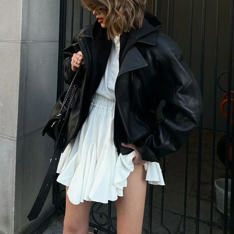 Women's Summer White Mini Skirt High Waist A-Line Vintage Ruffle Tennis Style Black Elastic Waist Cute Ruffle Short Skirts