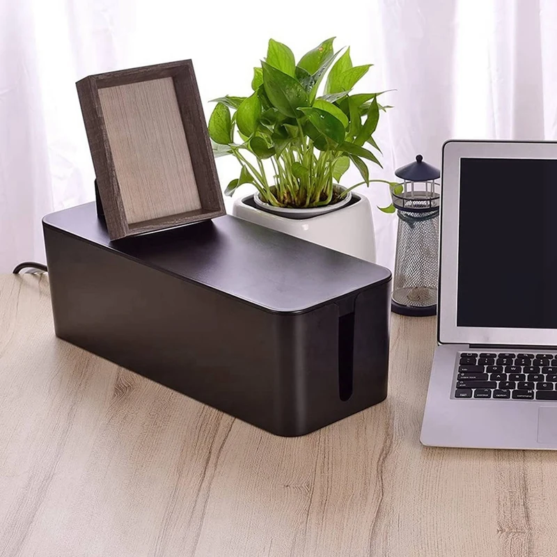 2X Cable Management Box, Wire Storage Box, Used To Hide The Power Strip, Suitable For Home/Office (Black)