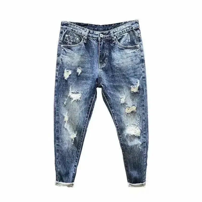 Mens Cowboy Pants with Print Ripped Broken Holes Graphic Trousers Aesthetic Tapered Harajuku Classic Buggy Xs Jeans for Men
