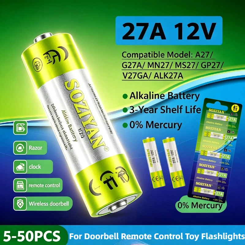 27A 12V Alkaline Battery 35mAh Compatible with MN27 MS27 A27 G27A Premium Stable Output Compact Batteries with Extended Lifespan