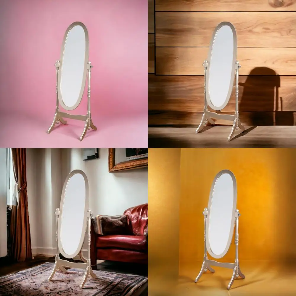 Espelho de cavala de chão ajustável dourado vintage com suporte, espelho de madeira autônomo de comprimento total para decoração de casa