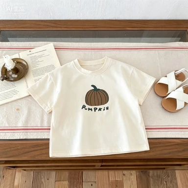Children's T-shirt Cute Pumpkin Pattern - Spring/summer - Comfortable And Breathable Top For Boys And Girls