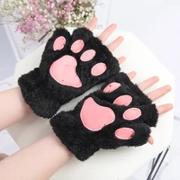New Kawaii Women Warm Cat Gloves Fashion Girls Cat Claw Paw Plush Mittens Soft Plush Short Fingerless Half Finger Winter Gloves
