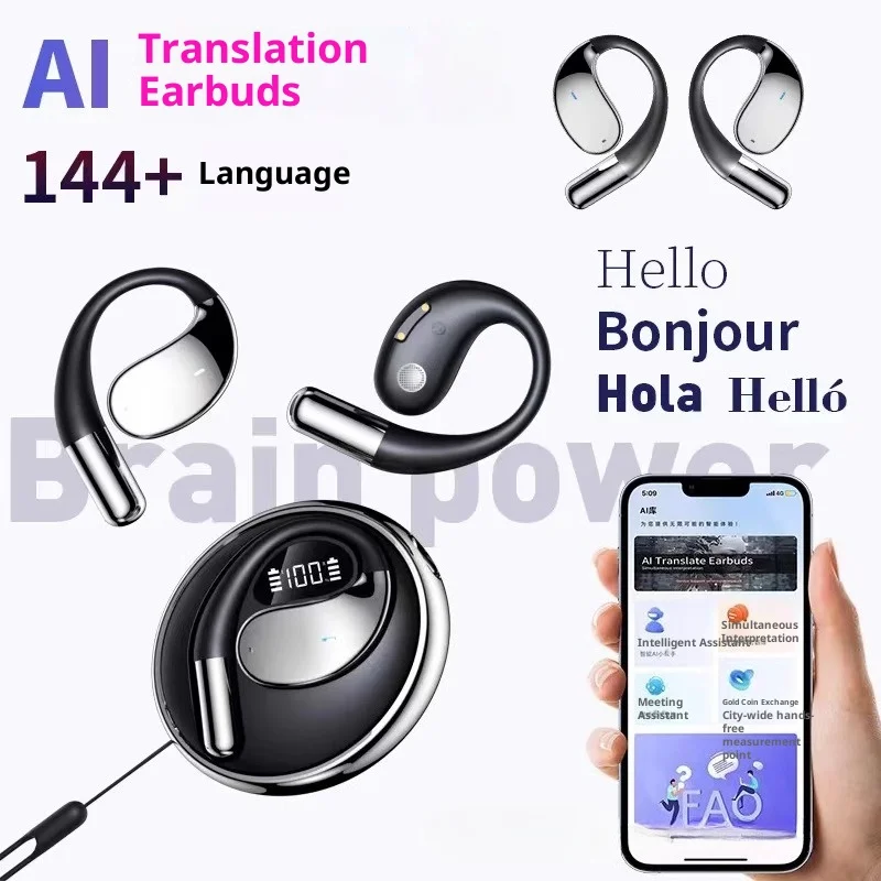 

AI-translated Earphones Open-type Bluetooth 5.4 HiFi Stereo IPX4 Waterproof Headphones Touch Noise Reduction for Gaming Sports