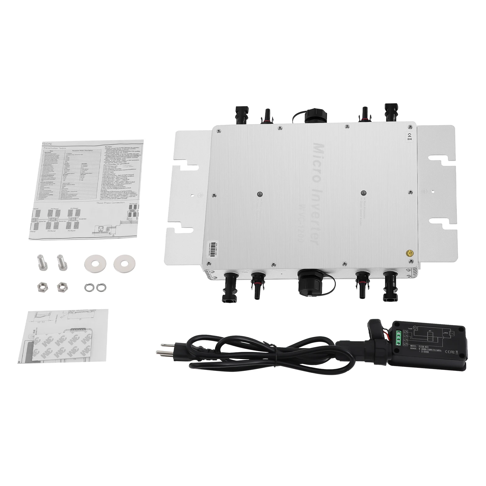 1200W Solar Grid Tie Micro Inverter, W/ Data Monitoring Display LCD Screen IP65 Pure Sine, for 30V/36V Solar Panels NEW (Silver) view 6