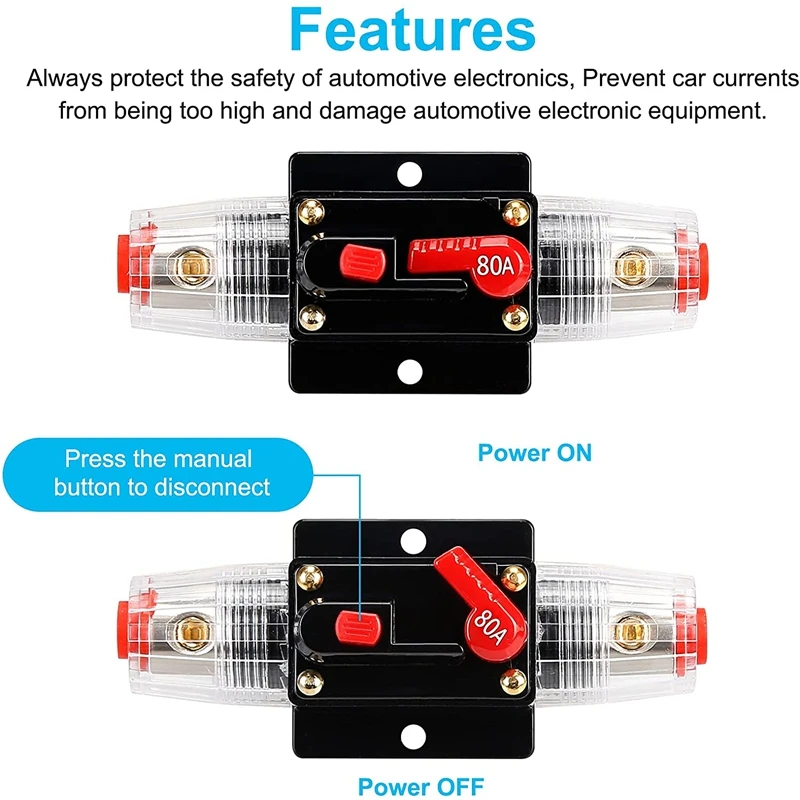 12V-24V DC Fuse Holder,Audio Circuit Breaker,Auto Car Stereo Inline Fuse Holders, Manual Reset