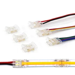 Solderless LED Strip Connector with Wire, Connector with Wire Connection, CCT FCOB RGB LED Strip Lights, 2 Pin, 3 Pin, 4 Pin, 5m