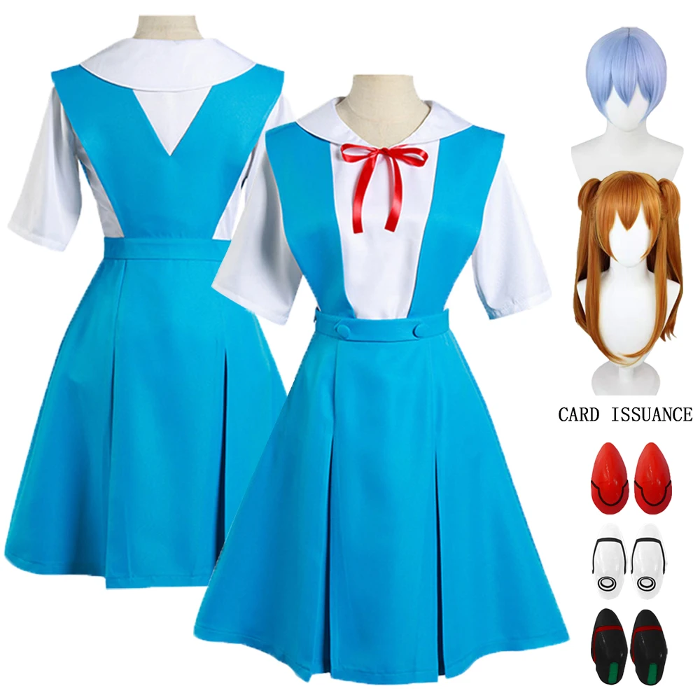 

Asuka Langley Soryu Cosplay Girl Women School Uniform Dresses Wig Hair Clips Halloween Loli Clothing Rei Ayanami Cosplay Costume