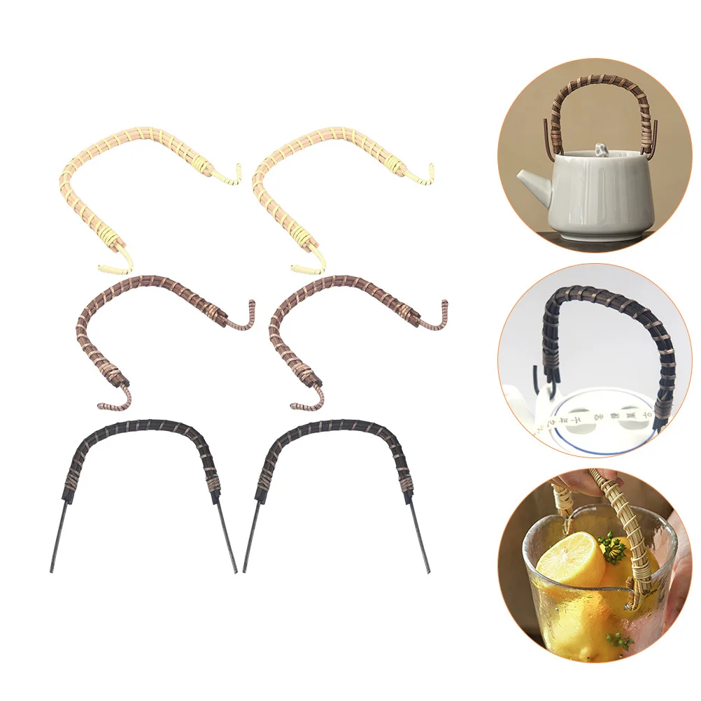 

6Pcs Retro Style Teapot Handle Replacement Strong Wear Resistant Vine and Steel Kettle Grip for Daily Use Ergonomic Comfortable
