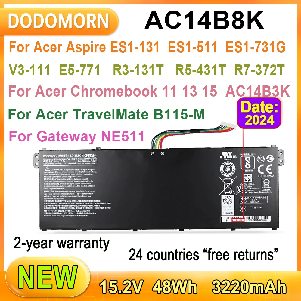 

New AC14B8K Laptop Battery For Acer Aspire ES1-131 ES1-311 V3-111 V5-122 E5-771 R3-131T R5-431T V3-371-55DT NE511 TF71-BM B115-M