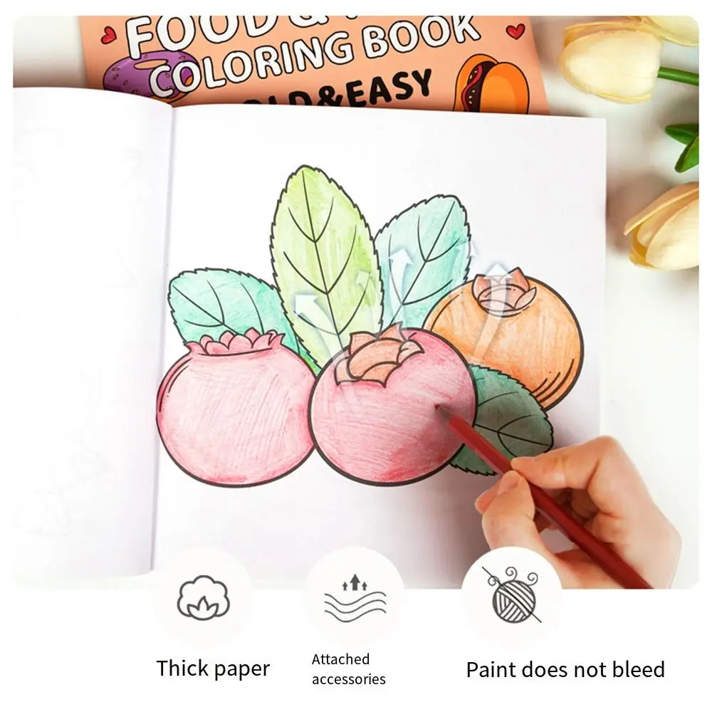 كتاب تلوين فواكه صغير للطعام لعبة مونتيسوري كتاب رسم بالألوان المائية الإبداعية DIY كتاب ألوان ملء مثير للاهتمام