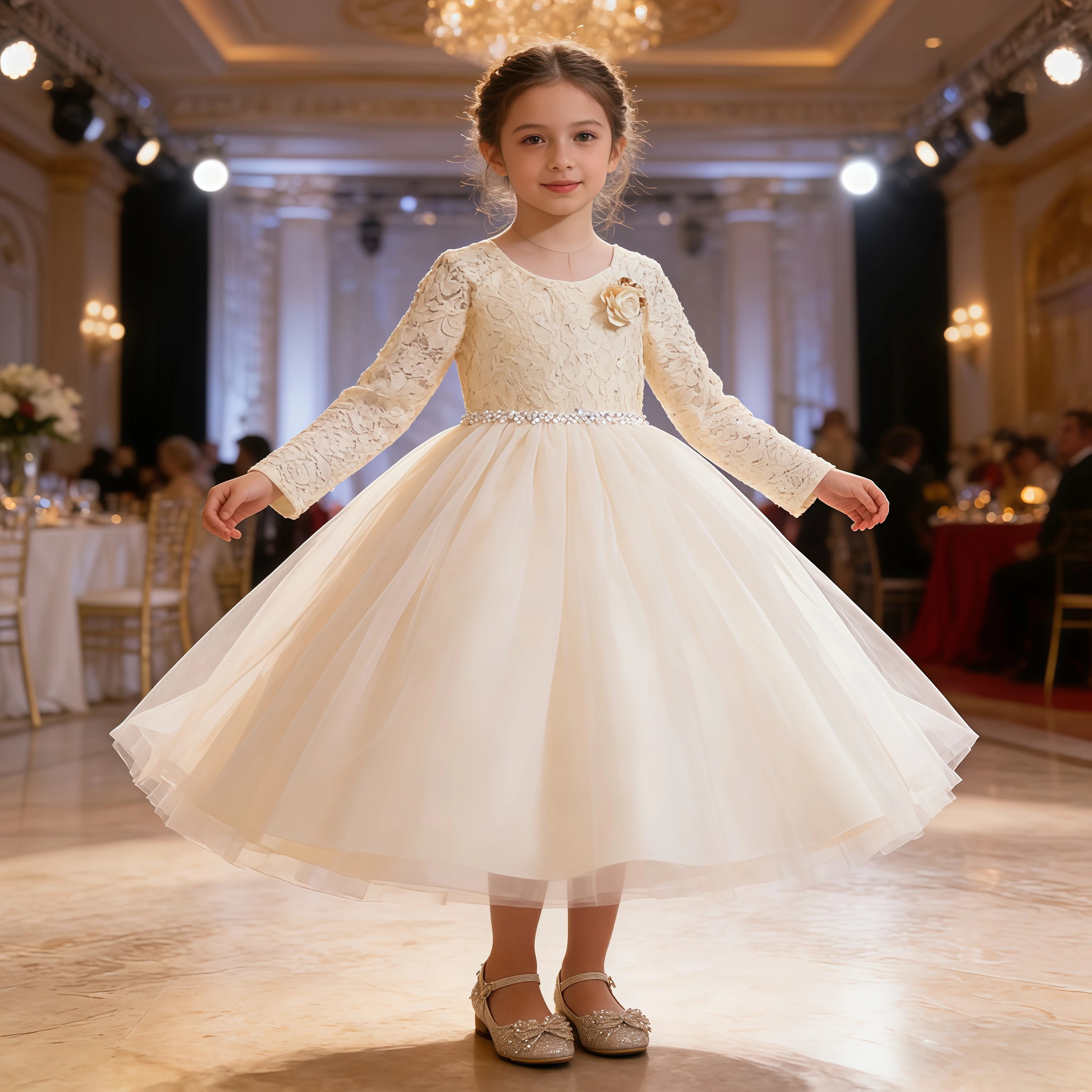 

Elegant Party Dress For Teens Long Sleeve Lace Tulle Princess Dress Flower Girls Wedding First Communion Birthday Festival Gown