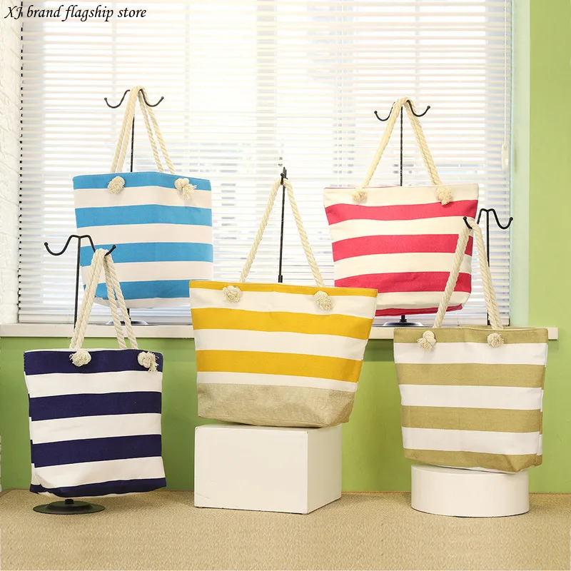 

New Beach Striped Casual Underarm Shoulder Women's Canvas Bag