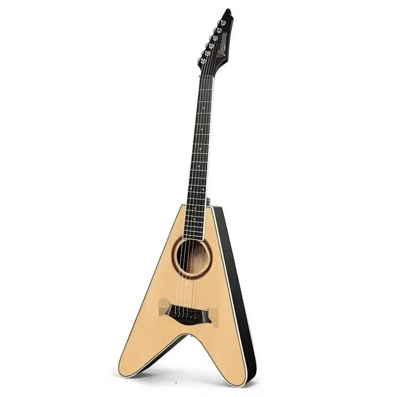 Guitarra de viagem eletroacústica de abeto maciço de 32 polegadas de alta qualidade com captador de vibração para uso musical