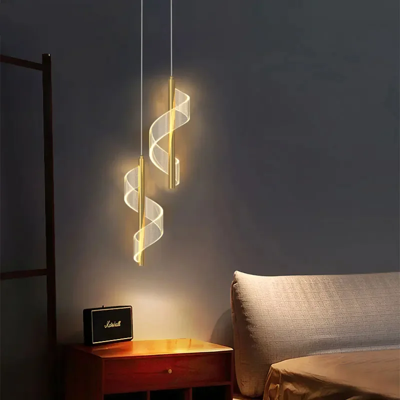 

Modern Simple Led Pendant Lights Gold Creative Bedroom Living Study Hanging Glossy Chandeliers Home Indoor Decor Lighting Lamps