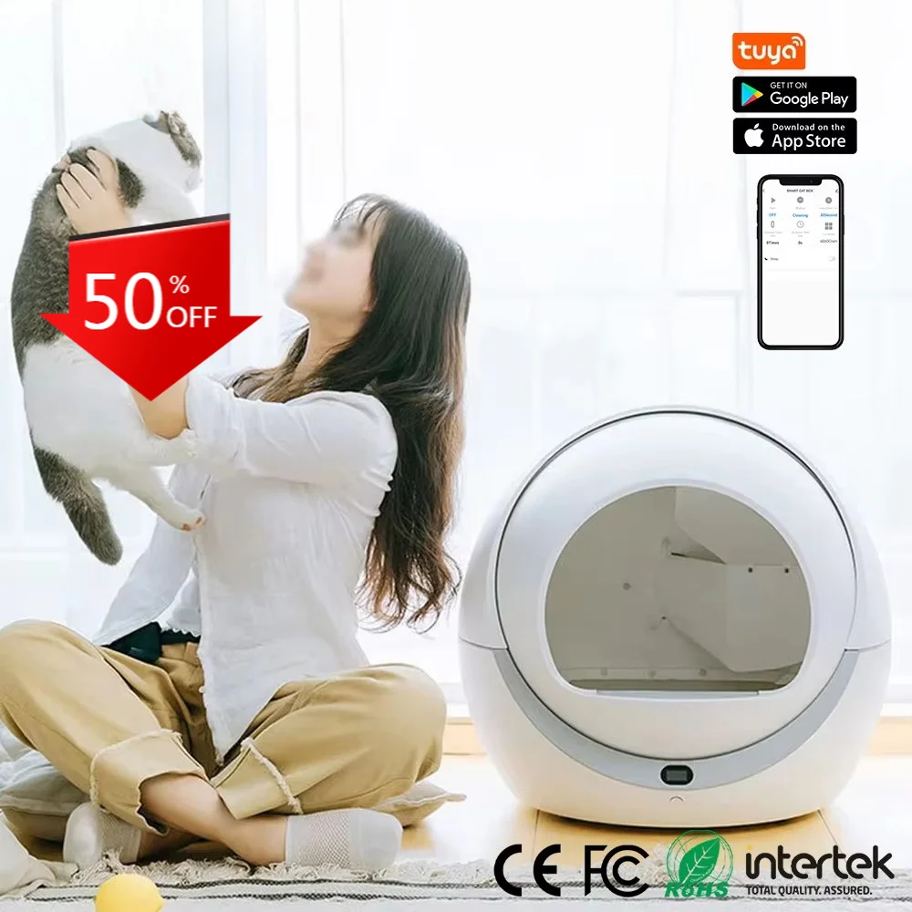 App Controlled Smart Cat  Box Antibacterial Odor Removal Auto-Sensing Rotating Waste Collector Auto Reset Easy Maintenance