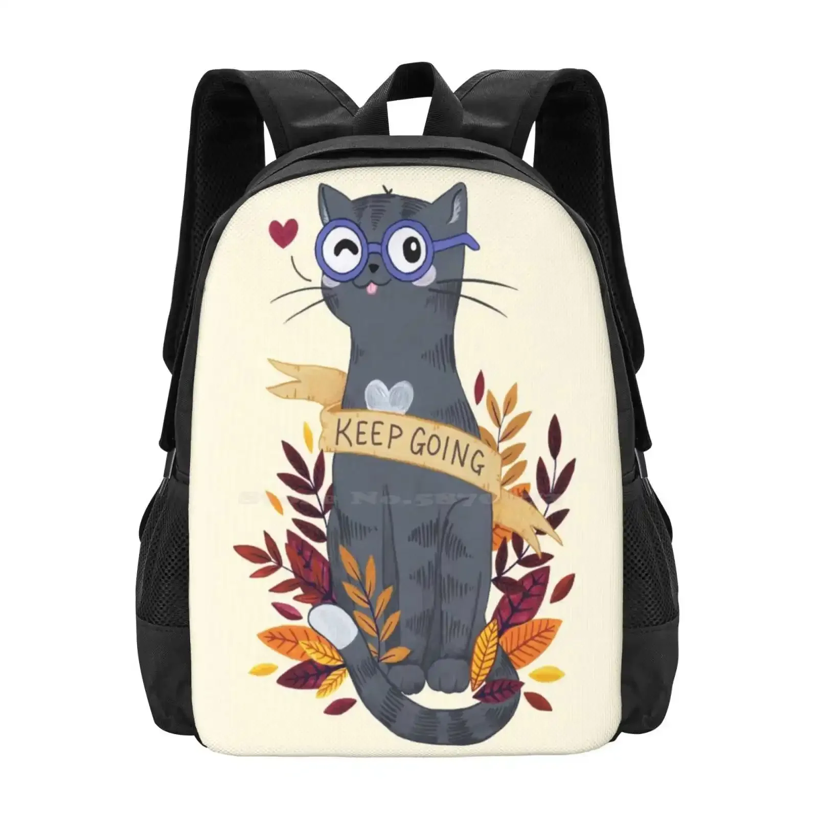 

Keep Going Hot Sale Schoolbag Backpack Fashion Bags Cat Kitty Keep Going Quotes Inspirational Motivational Leaves Autumn Fall