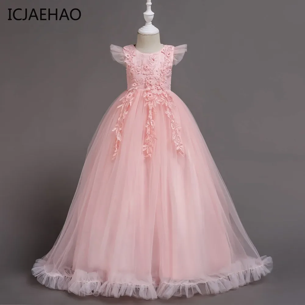 

2025 Kids Dresses Flower Long Lace Elegant Teenagers Ball Gowns Dresses Girl Party Evening Summer Dress for Girls