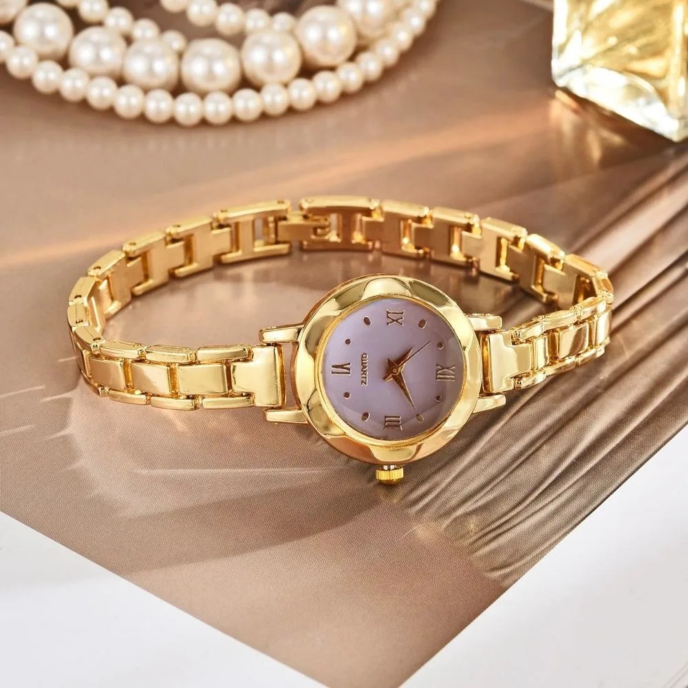 

Fashion Gold Women's Quartz Watch Roman Numerals Small Dial Bracelet Watch Circle Ladies Wristwatches Gifts