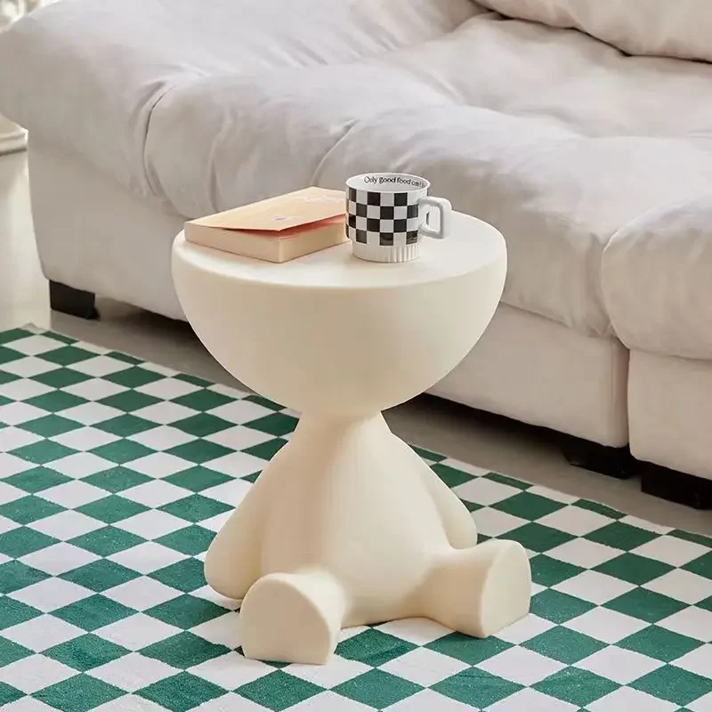 Small Cream Colored Flat Tea Coffe Table for Bedroom Decor Cute Plastic Side Table perfect for Small Household Space Side Table