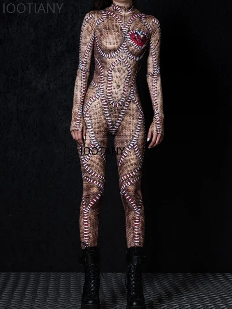 CosplayWomen مثير مهرج الجوارب هالوين كرنفال حفلة الفودو دمية زي مرحلة جوية الأداء تأثيري حلي Zentai Su