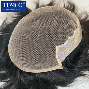 Yüksek kaliteli Q6 erkek saç protezi dantel & düğümlü PU adam peruk değiştirme sistemleri doğal insan saçı peruk erkekler ücretsiz kargo