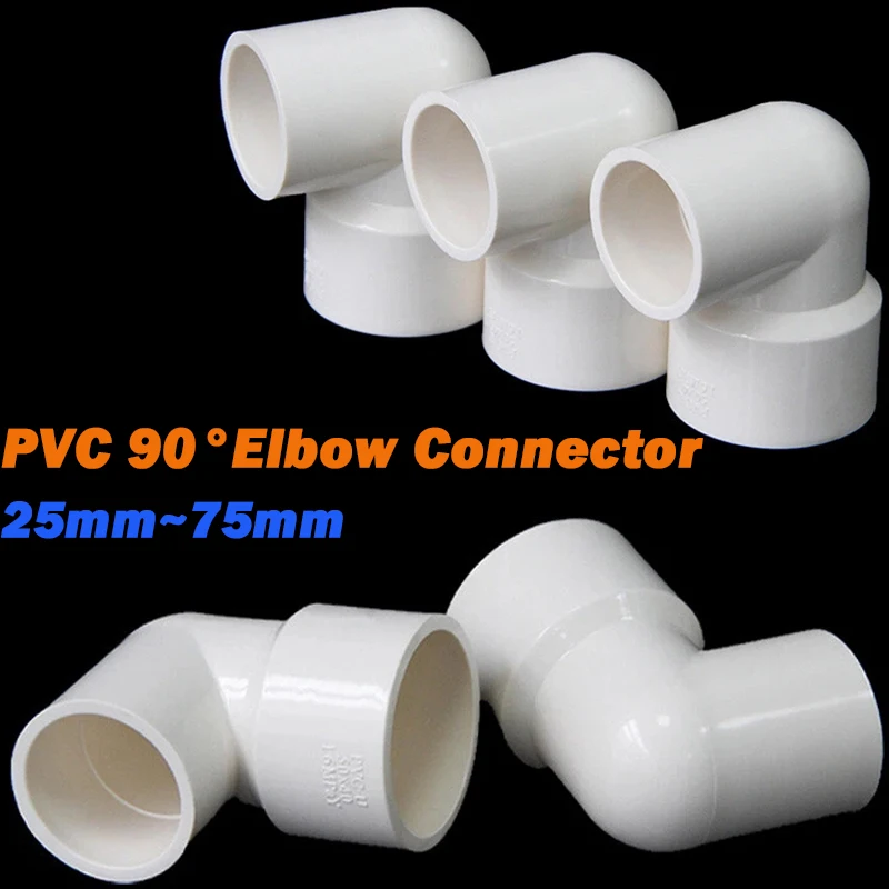 1 pieza de PVC blanco 90 ° Conector reductor de codo para acuario, tubería de tanque de peces, junta de suministro de agua, accesorios de tubería de agua para riego de jardín