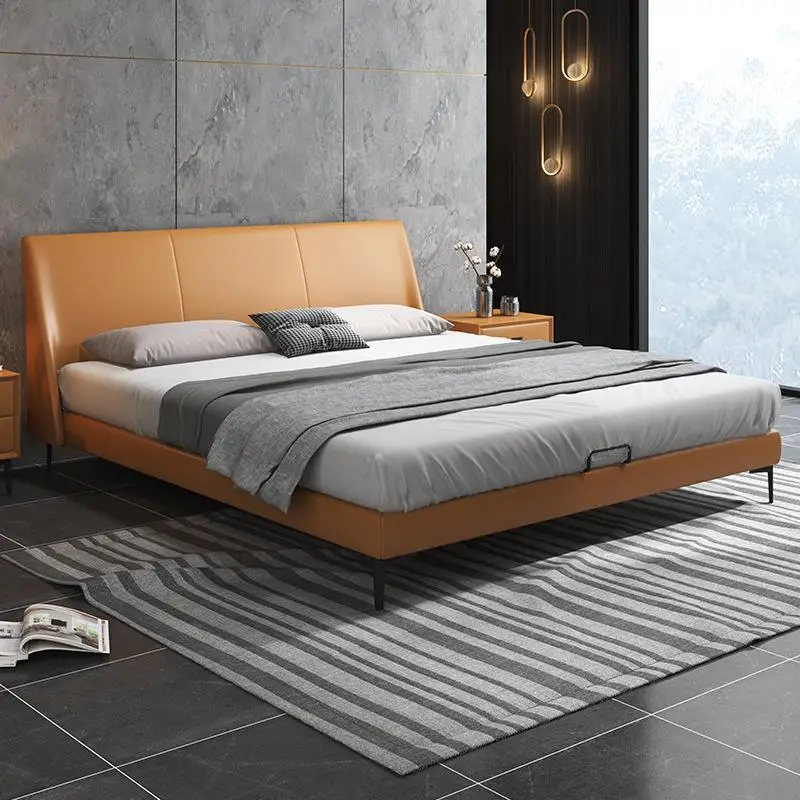 1.8 meters modern simple master bedroom orange soft bed high-end double wedding bed new Italian light luxury leather bed