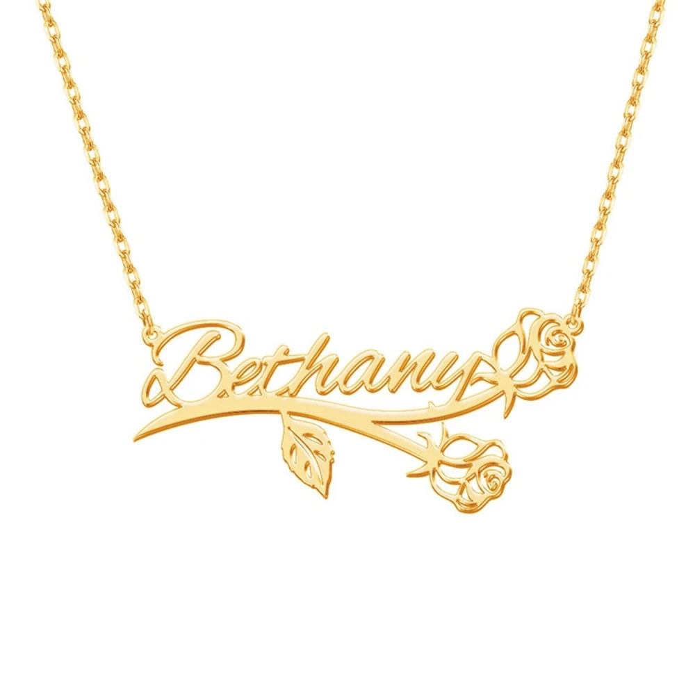 Personalized Name Rose Necklaces For Women Gold Plated Nameplate Pendant with Flower Customized Letters Choker Jewelry Girl Gift