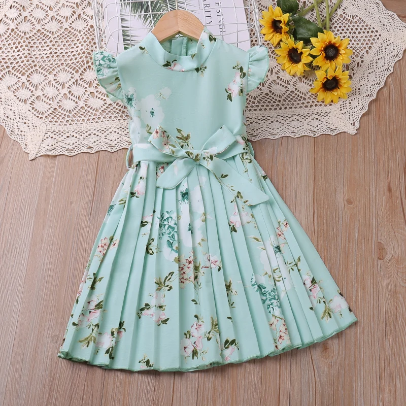 Humor Bear 2023 Girls Dress Summer Flying-Sleeve Printed Sleeveless Princess Dress Cute Kids Clothing Children Clothing