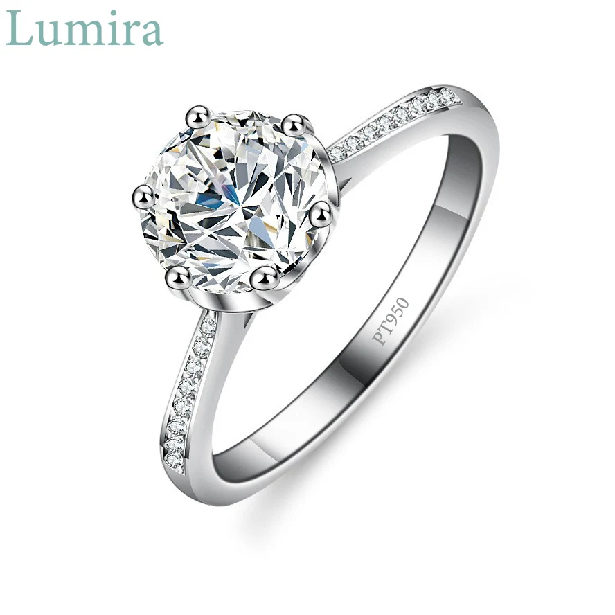 

Lumira Straight-Arm Snowflake Platinum PT950 Moissanite Ring Elegant Six-Prong Crown Setting 2 Carat Ring Women's Jewelry