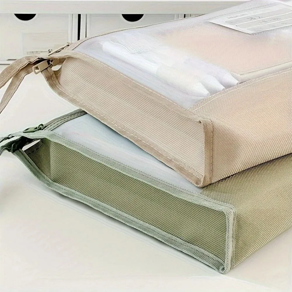 Durable Large Capacity Mesh File Bag Transparent Portable Students Organizer Bag Double Layer Stationery Zipper Bag Office