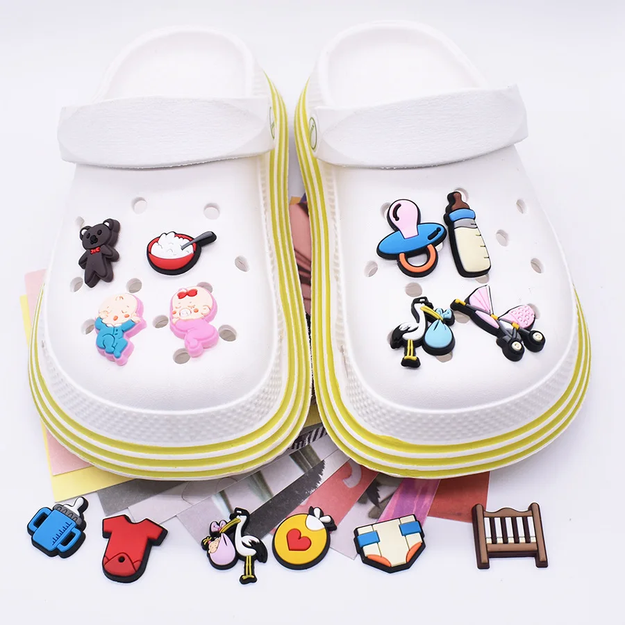 Trendy Cute Baby 14pcs Croc Charms PVC Stroller Bottle Shoe Pins Decor for Clogs Kids Toddler Shoe Decorations Baby Shower Gifts view 2