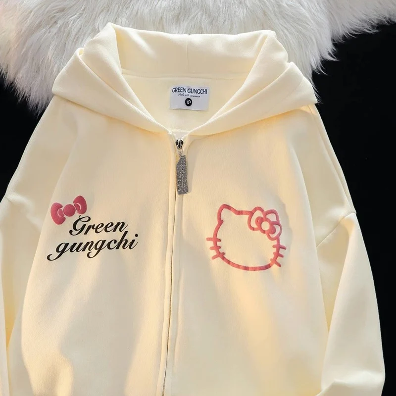 Hello Kitty Sanrio Anime Clothing New Cute Cartoon Summer Printed Zippered Hoodie Casual Jacket Comfortable Top Girl Toys