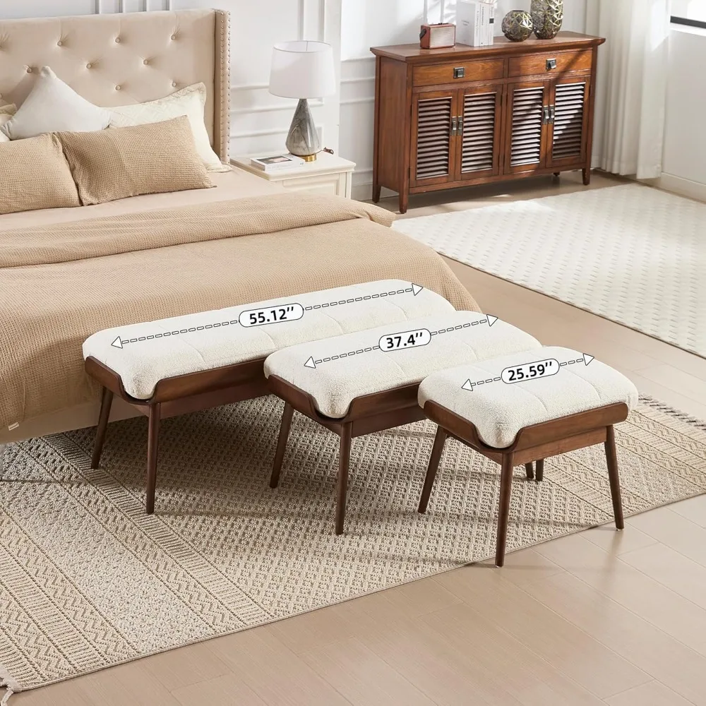 مقعد غرفة نوم مقاس 55 بوصة، مقعد طعام مع مقعد مبطن وإطار من خشب الجوز، قماش منجد كبير عثماني #6