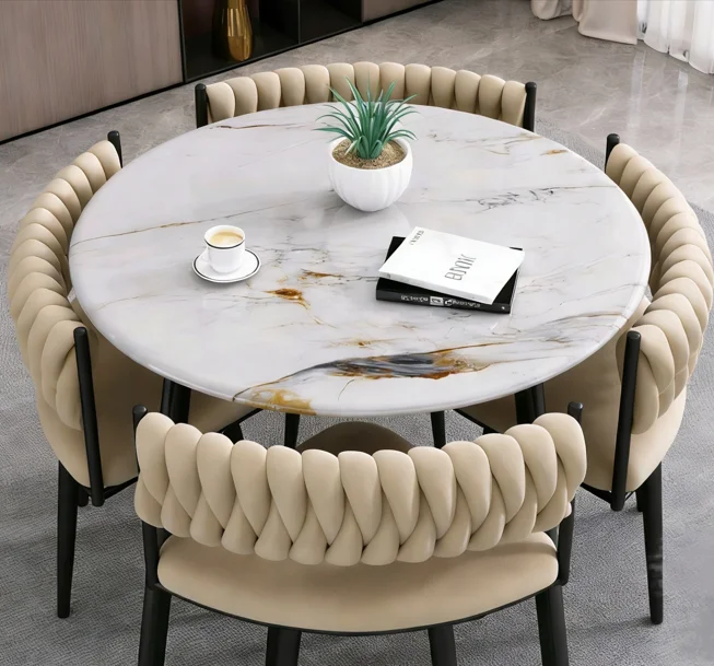 Modern Marble Dining Table Chair Set 4 Space-Saving Chairs For Home Restaurant Coffee Shop Hotel Durable Metal Panel Wood Style