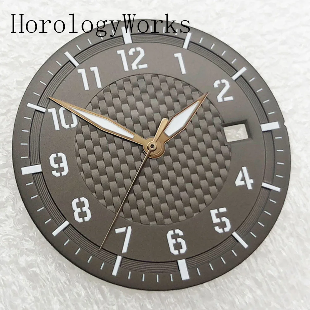 34 mm steriles Zifferblatt + Zeiger, leuchtende Passform, NH35/NH36-Uhrwerk, Teile, Schwarz, Grün, Braun