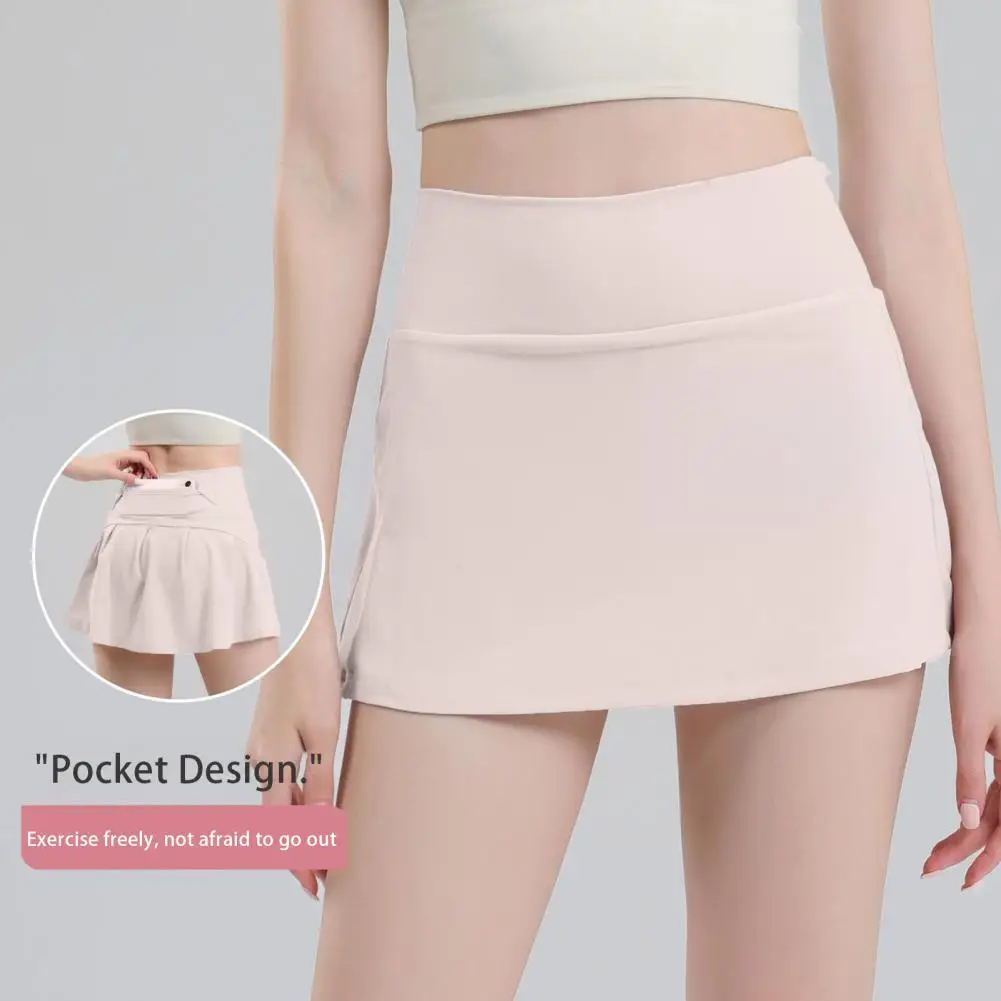 

High Waist Skirt High Waist Pleated Yoga Skort Sun Protection Hidden Pockets Quick Drying Culottes for Women Sunscreen Tennis