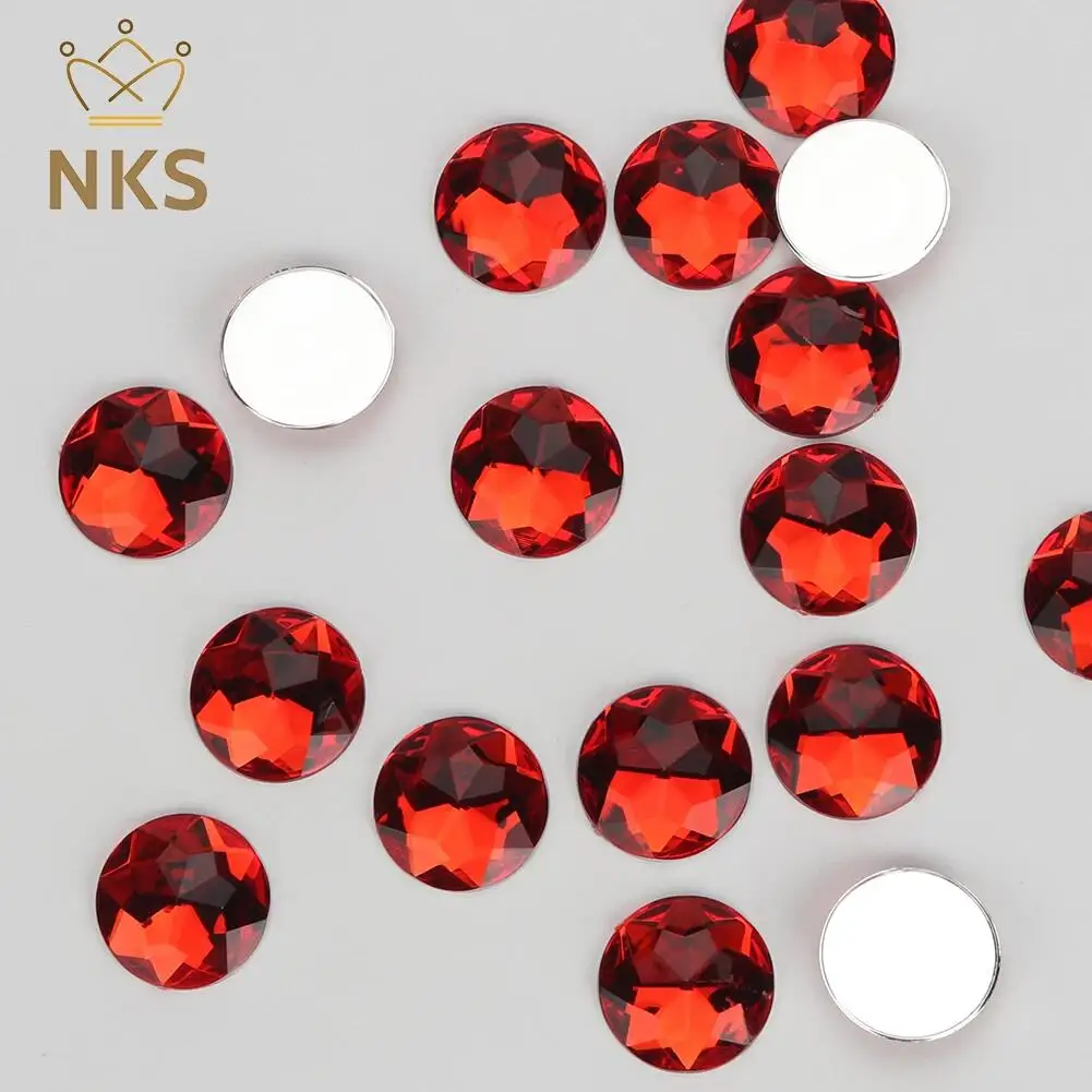 NKS Factory Price Glue on round shape acrylic rhinestones red flat back acrylic stones acrylic jewelry stone For Clothing