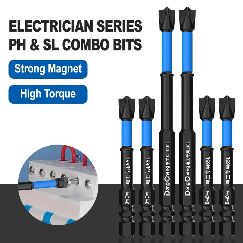 High Torque Phillips Slotted Combination Screwdriver Bits 65/110/150mm Magnetic S2 Steel for Junction Box Electrical Maintenance