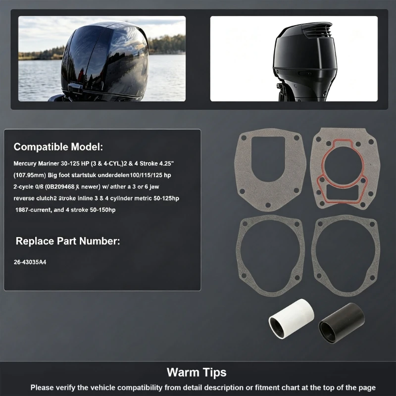 Marine Gearcase Gasket 26-43035A4, Metal and Oil-Resistant Rubber Gaskets and O-Rings for Lower Unit Maintenance