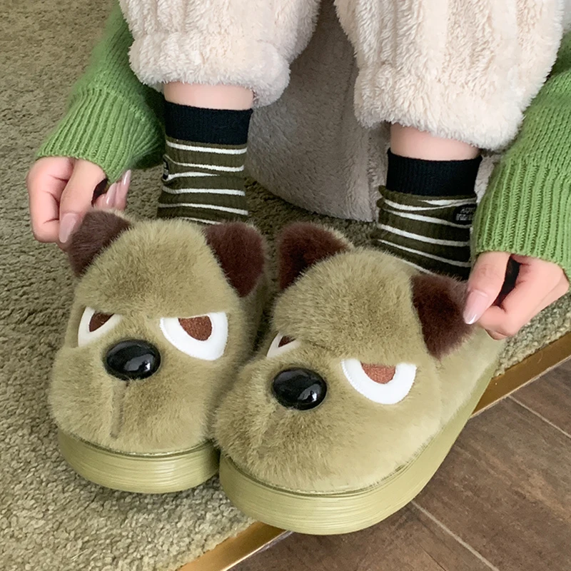 

Cute Cartoon Fluffy Slippers for Women Comfortable Soft Thick Sole Warm Home Slides Woman Winter Indoor Couple Cotton Slippers